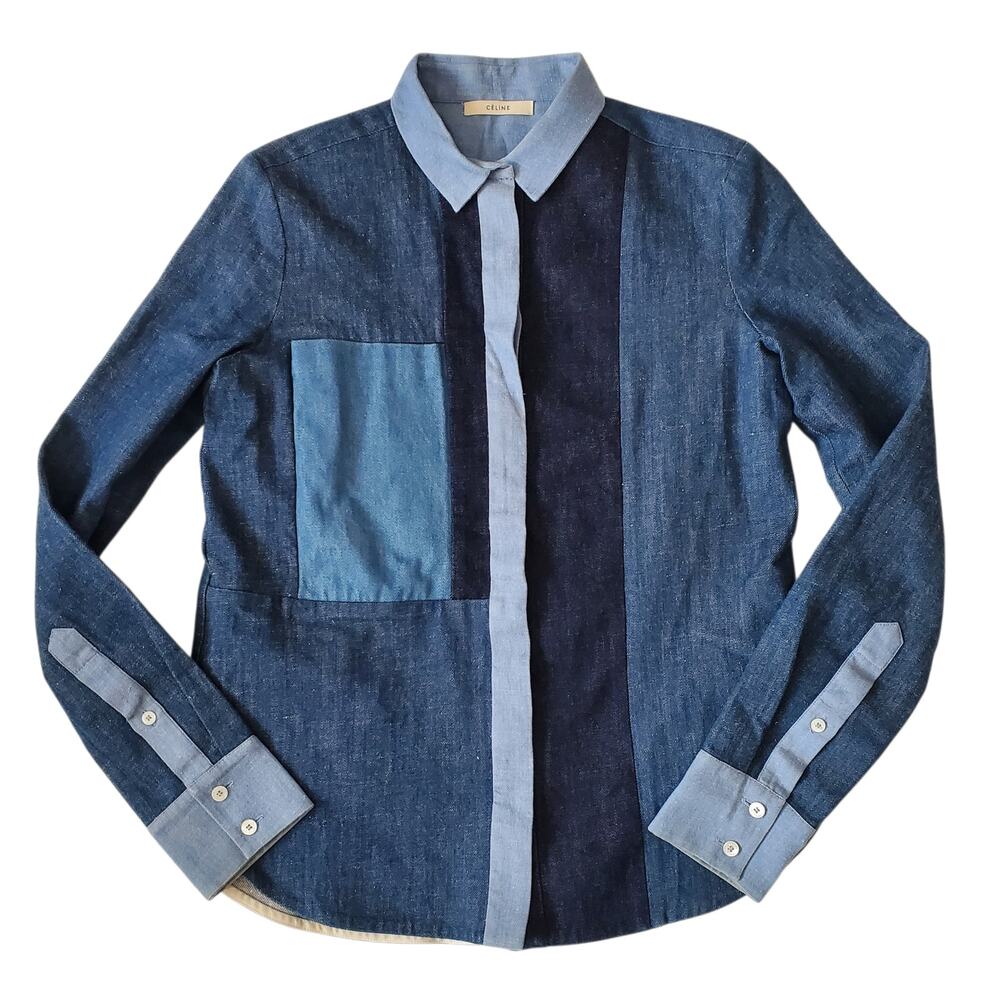 CÉLINE by Phoebe Philo Resort 2011 Blue Patchwork Denim Shirt - EU 38